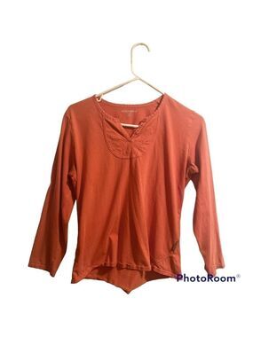 Woolrich Orange Casual Blouse, Petite Medium, 100% Cotton & 3/4 Sleeves